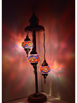 Karlıkturistik Mozaik Lambader,Otantik Lambası,Dekoratif Köşe Lambası 3 Lü Mozaik Gece Lambası  Model 14