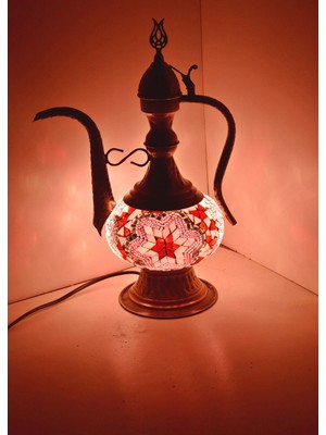 Karlıkturistik Mozaik Masa Lambası Dekoratifdövme  Ibrik Abajur Otantik Masaüstü Aydınlatma Pembe