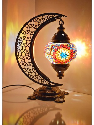 Karlıkturistik Türk Mozaik Masa Lambası Hilal,Osmanlı Abajur Otantik Lamba, Mozaik Masa Lambası, Model1