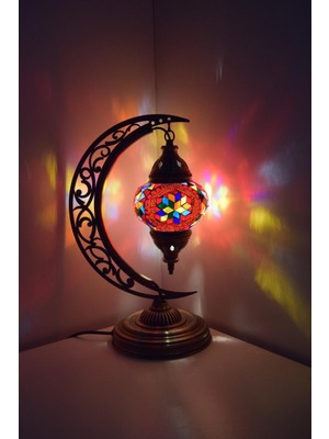Karlıkturistik Mozaik Masa Lambası Hilal,Türk Yapımı Masa Lambası Yarım Ay, Mozaik Masa Lambası, Model15
