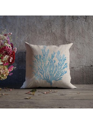 Lia Store Mavi Mercan Desenli Dekoratif Kırlent Kılıfı