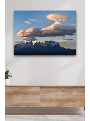 Blok Design Manzara Bulutlar Kanvas Dekoratif Duvar Tablosu