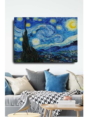 Blok Design Kanvas Tablo Resim Van Gogh Yıldızlı Gece Ünlü Yağlıboya Duvar Tablosu