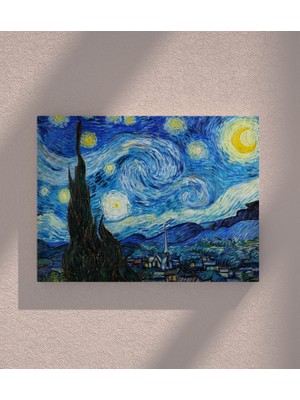 Blok Design Kanvas Tablo Resim Van Gogh Yıldızlı Gece Ünlü Yağlıboya Duvar Tablosu