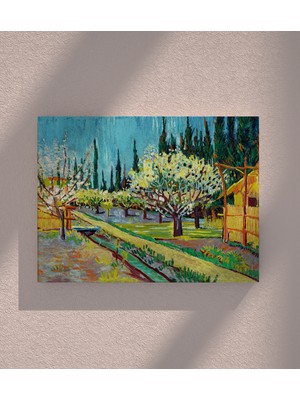 Blok Design Kanvas Tablo Resim Van Gogh Ağaçlar Duvar Tablosu