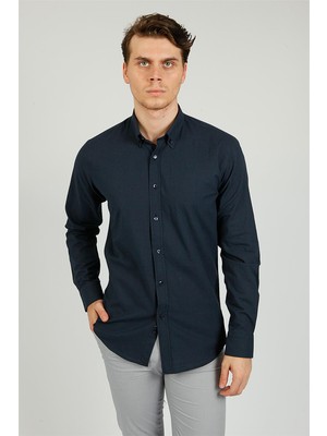 Uki Lacivert Slim Fit Uzun Kol Gömlek
