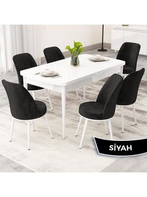 Rax Serisi Açılabilir 80X132 Beyaz Mutfak Masası Takımı ve 6 Sandalye