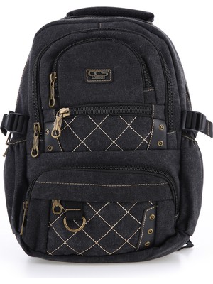 Kaff Ççs Siyah CCS51411 Kanvas Kumaş Unisex Suya Dayanıklı Çok Cepli Sırt Çantası