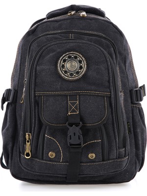 Kaff Ççs Siyah CCS51413 Kanvas Kumaş Unisex Suya Dayanıklı Çok Cepli Sırt Çantası
