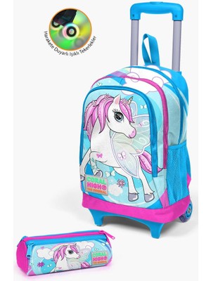 Coral High Kids Mavi Neon Pembe Unicorn Desenli Çekçekli 2'li Çanta Seti GOSET0223911