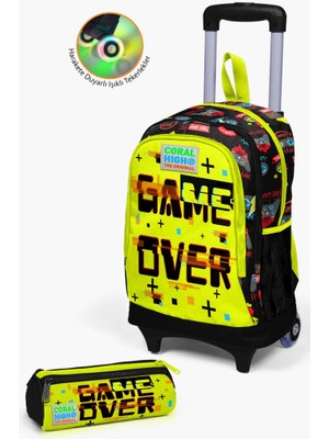 Coral High Kids Siyah Neon Sarı Game Over Desenli Çekçekli 2'li Çanta Seti GOSET0223928