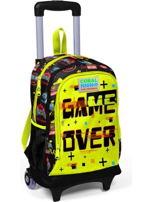 Coral High Kids Siyah Neon Sarı Game Over Desenli Çekçekli 2'li Çanta Seti GOSET0223928