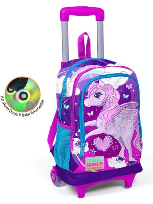 Coral High Kids Mor Pembe Unicorn Desenli Çekçekli 3'lü Çanta Seti GOSET0123908