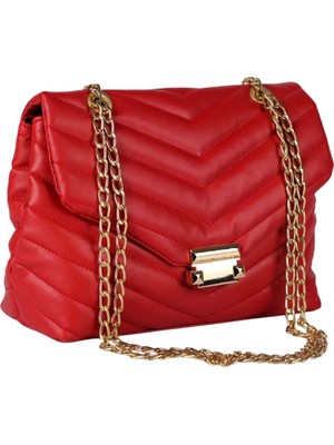 SİA ÇANTA Gold Zincir Askılı Kapitone Baskılı İki Ayrı Bölmeli Şık ve Gesterişli Bayan Omuz Çantası