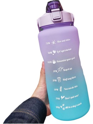 2 Lt Motivasyon Yazılı ve Saat Işaretli Matara - Mor (Yurt Dışından)