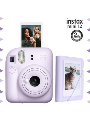 Instax Mini 12 Lila Fotoğraf Makinesi ve ve 28'li Mini Albüm Seti