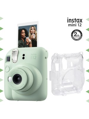 Instax Mini 12 Yeşil Fotoğraf Makinesi ve Şeffaf Kılıf Seti