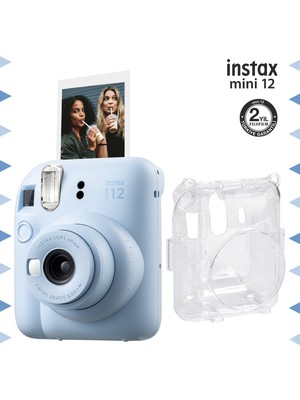 Fujifilm Instax Mini 12 Mavi Fotoğraf Makinesi ve Şeffaf Kılıf Seti Yakın Çekim Modu ile Pratik Kullanım