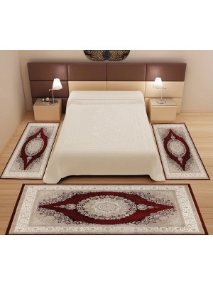 Sihirli Halı Dijital Baskı 3'lü Yatak Odası Halı Seti Yıkanabilir 80 x 150 (X2) 80 x 300 (X1) Bordo HT462