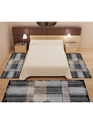 Sihirli Halı Dijital Baskı 3'lü Yatak Odası Halı Seti Yıkanabilir 80 x 150 (X2) 80 x 300 (X1) Gri HT398