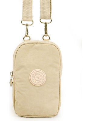 İmaks Krinkıl / Klinkır Ithal Su Geçirmez Kumaş Omuz Askılı Cep Telefon Taşıma Çantası Krem Bej 226