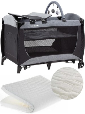 Baby Door 2051 Place Oyun Parkı Gri 70X110 cm Bebek Beşik+Yatak Hediyeli Tekerlekli Kolay Taşınabilir