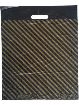 Arma Naksan Takviyeli Ince Desenli Çizgili Siyah Çanta Poşet Torba - 2 No - 26X38 Cm. - 50 Adetlik Paket