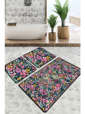 Chilai Home Antoryum Banyo Halısı 3'lü Set Banyo Paspası Kaymaz Tabanlı Klozet Takımı Djtbanyo