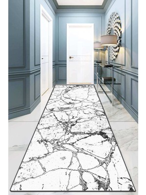 Chilai Home Marble Beyaz Yolluk Halı Djt  Yıkanabilir,kaymaz Tabanlı Kesme Rulo Halı Yolluk