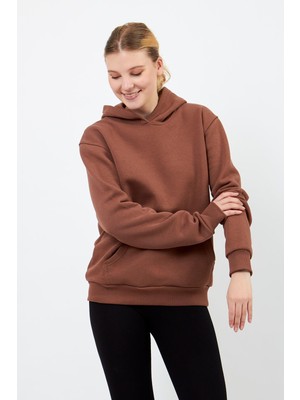 Volanlı Kahverengi Hoodie