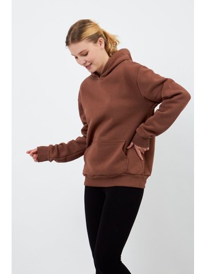 Volanlı Kahverengi Hoodie