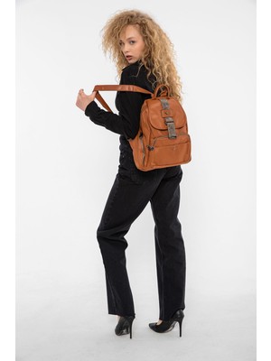 Saria Moda Saten Kumaş Taş Detaylı Şık Sırt Çantası