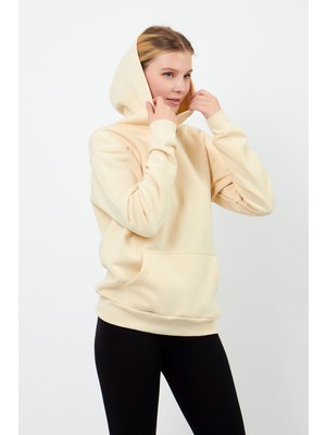 Volanlı Ekru Hoodie