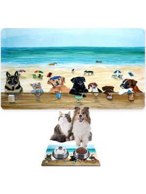Monnhein Mama ve Su Evcil Hayvan Beslenme Matı, Kolay Temizlenen Emici Su Geçirmez Kumaş, Küçük Orta Boy ve Büyük Kedi ve Köpekler Için Dayanıklı Köpek Kedi Paspas (50X35, Summer Dogs)
