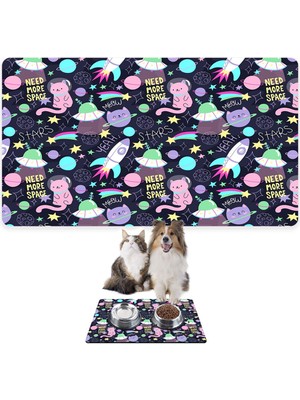 Monnhein Mama ve Su Evcil Hayvan Beslenme Matı, Kolay Temizlenen Emici Su Geçirmez Kumaş, Küçük Orta Boy ve Büyük Kedi ve Köpekler Için Dayanıklı Köpek Kedi Paspas (50X35, Uzaylı Kedi)