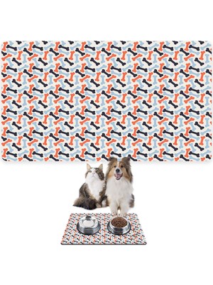 Monnhein Mama ve Su Evcil Hayvan Beslenme Matı, Kolay Temizlenen Emici Su Geçirmez Kumaş, Küçük Orta Boy ve Büyük Kedi ve Köpekler Için Dayanıklı Köpek Kedi Paspas (50X35, Renkli Kemikler)