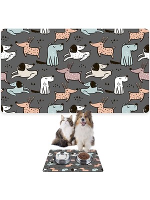 Monnhein Mama ve Su Evcil Hayvan Beslenme Matı, Kolay Temizlenen Emici Su Geçirmez Kumaş, Küçük Orta Boy ve Büyük Kedi ve Köpekler Için Dayanıklı Köpek Kedi Paspas (50X35, Gri Renkli Köpekler)