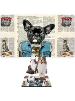 Monnhein Mama ve Su Evcil Hayvan Beslenme Matı, Kolay Temizlenen Emici Su Geçirmez Kumaş, Küçük Orta Boy ve Büyük Kedi ve Köpekler Için Dayanıklı Köpek Kedi Paspas (50X35, Gazete Köpek)