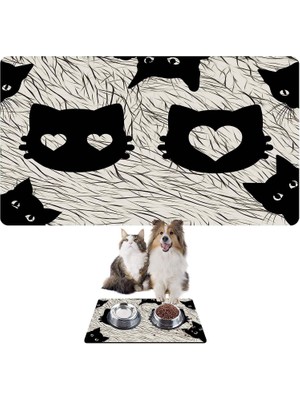 Monnhein Mama ve Su Evcil Hayvan Beslenme Matı, Kolay Temizlenen Emici Su Geçirmez Kumaş, Küçük Orta Boy ve Büyük Kedi ve Köpekler Için Dayanıklı Köpek Kedi Paspas (50X35, Black Cats)