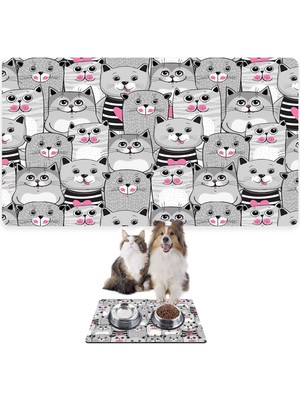 Monnhein Mama ve Su Evcil Hayvan Beslenme Matı, Kolay Temizlenen Emici Su Geçirmez Kumaş, Küçük Orta Boy ve Büyük Kedi ve Köpekler Için Dayanıklı Köpek Kedi Paspas (50X35, Gri Pembe)