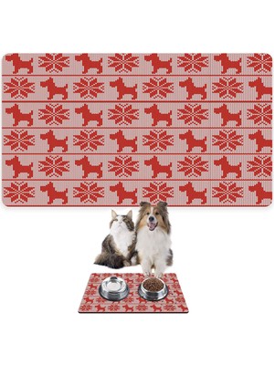 Monnhein Mama ve Su Evcil Hayvan Beslenme Matı, Kolay Temizlenen Emici Su Geçirmez Kumaş, Küçük Orta Boy ve Büyük Kedi ve Köpekler Için Dayanıklı Köpek Kedi Paspas (50X35, Noel Köpek)