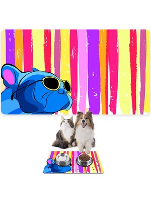 Monnhein Mama ve Su Evcil Hayvan Beslenme Matı, Kolay Temizlenen Emici Su Geçirmez Kumaş, Küçük Orta Boy ve Büyük Kedi ve Köpekler Için Dayanıklı Köpek Kedi Paspas (50X35, Renkli Bulldog)