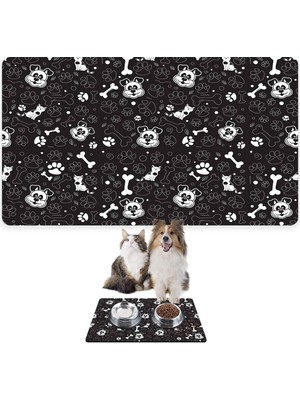 Monnhein Mama ve Su Evcil Hayvan Beslenme Matı, Kolay Temizlenen Emici Su Geçirmez Kumaş, Küçük Orta Boy ve Büyük Kedi ve Köpekler Için Dayanıklı Köpek Kedi Paspas (50X35, Siyah Köpek Mat)