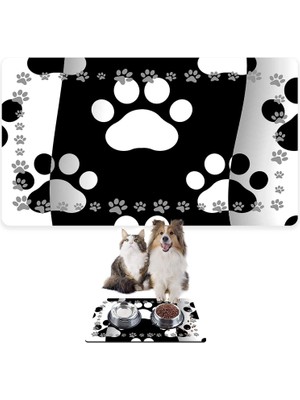 Monnhein Mama ve Su Evcil Hayvan Beslenme Matı, Kolay Temizlenen Emici Su Geçirmez Kumaş, Küçük Orta Boy ve Büyük Kedi ve Köpekler Için Dayanıklı Köpek Kedi Paspas (50X35, Black And White)