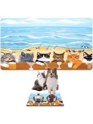 Monnhein Mama ve Su Evcil Hayvan Beslenme Matı, Kolay Temizlenen Emici Su Geçirmez Kumaş, Küçük Orta Boy ve Büyük Kedi ve Köpekler Için Dayanıklı Köpek Kedi Paspas (50X35, Summer Cats)