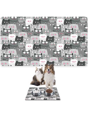 Monnhein Mama ve Su Evcil Hayvan Beslenme Matı, Kolay Temizlenen Emici Su Geçirmez Kumaş, Küçük Orta Boy ve Büyük Kedi ve Köpekler Için Dayanıklı Köpek Kedi Paspas (40X60, Gri Kediler)
