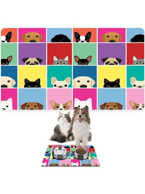 Monnhein Mama ve Su Evcil Hayvan Beslenme Matı, Kolay Temizlenen Emici Su Geçirmez Kumaş, Küçük Orta Boy ve Büyük Kedi ve Köpekler Için Dayanıklı Köpek Kedi Paspas (40X60, Köpek Kare)
