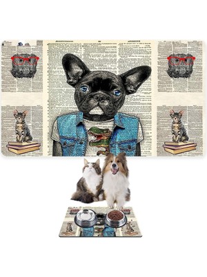 Monnhein Mama ve Su Evcil Hayvan Beslenme Matı, Kolay Temizlenen Emici Su Geçirmez Kumaş, Küçük Orta Boy ve Büyük Kedi ve Köpekler Için Dayanıklı Köpek Kedi Paspas (40X60, Bulldog)
