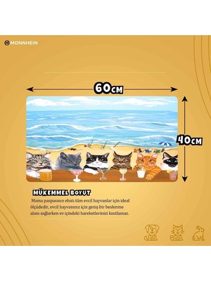 Monnhein Mama ve Su Evcil Hayvan Beslenme Matı, Kolay Temizlenen Emici Su Geçirmez Kumaş, Küçük Orta Boy ve Büyük Kedi ve Köpekler Için Dayanıklı Köpek Kedi Paspas (40X60, Summer Cats)