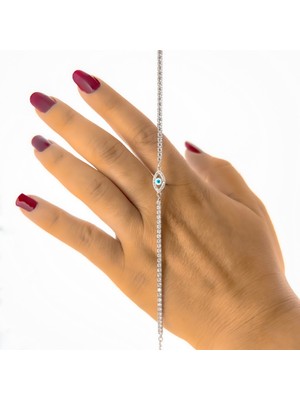 Deniz Gümüş Su Yolu Nazar Boncuklu Gümüş Bileklik